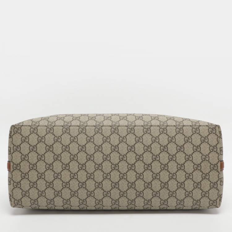 Pre Owned Gucci GG Emblem Large Beige/Brown Coated Canvas Tote