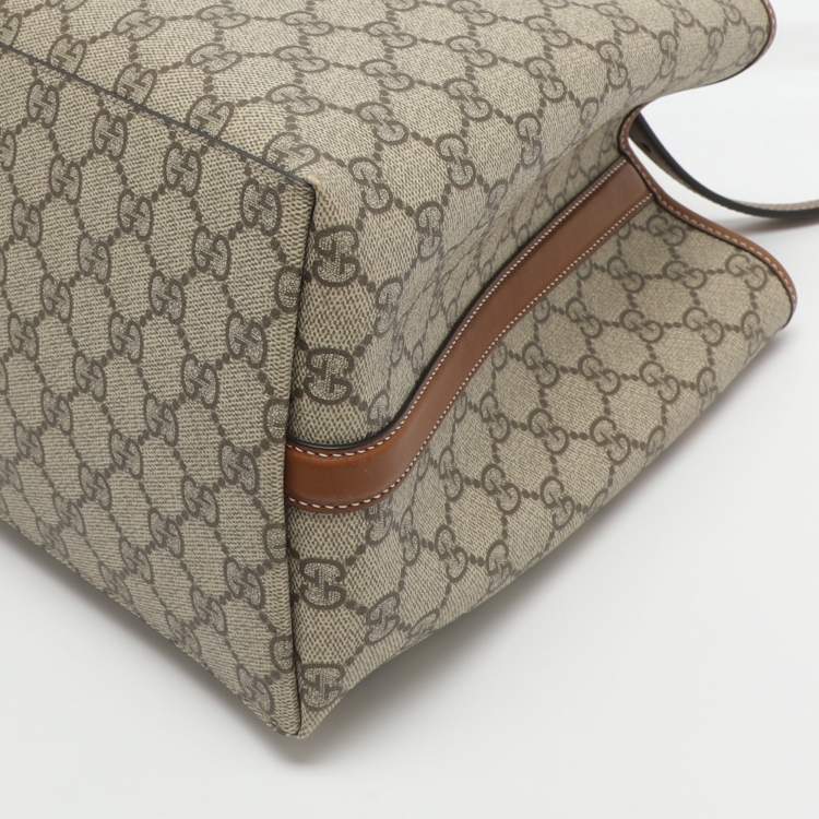 Pre Owned Gucci GG Emblem Large Beige/Brown Coated Canvas Tote