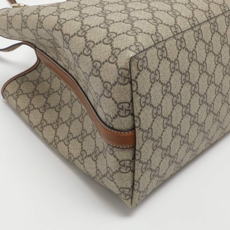 Pre Owned Gucci GG Emblem Large Beige/Brown Coated Canvas Tote