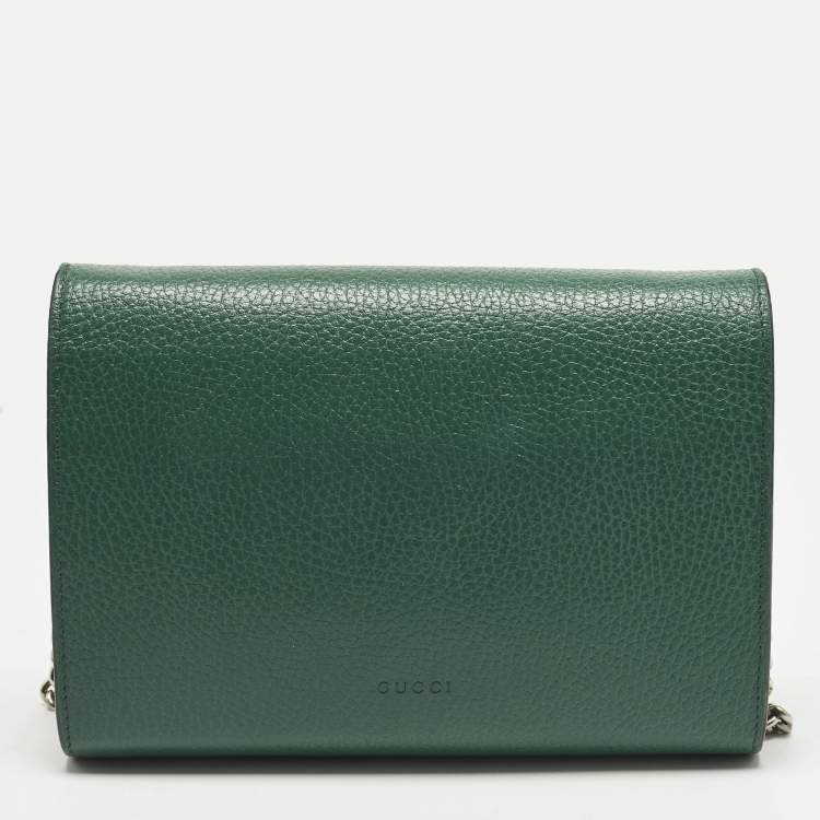 Pre Owned Gucci Crystal Dionysus Green Leather Wallet On Chain