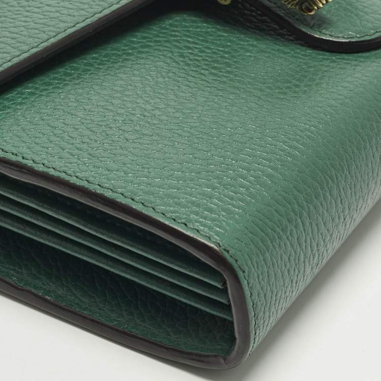 Pre Owned Gucci Crystal Dionysus Green Leather Wallet On Chain