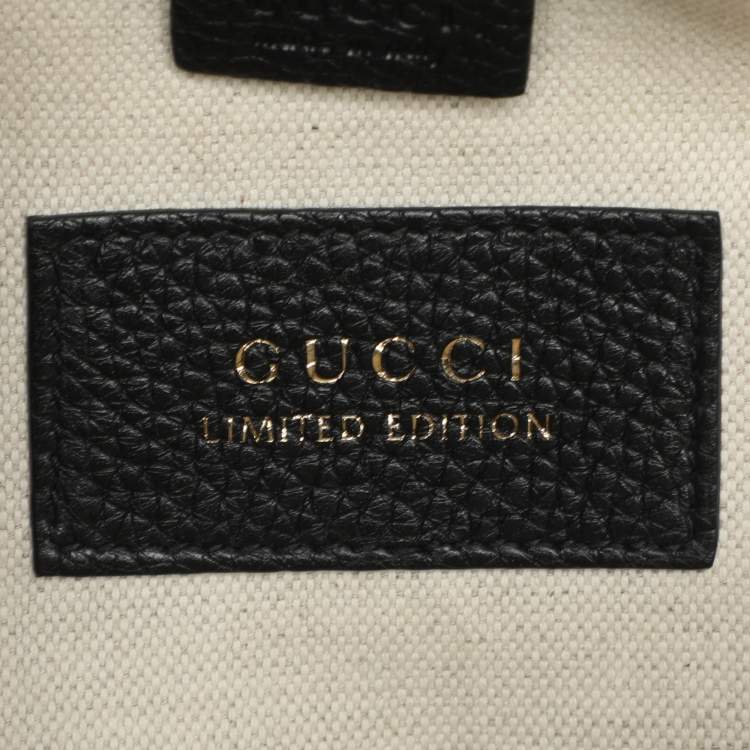 Pre Owned Gucci GG Marmont Floral Embroidered Embellished Black Leather Top Handle Bag