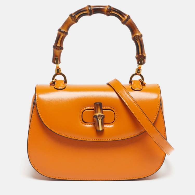 Pre Owned Gucci Bamboo 1947 Small Mustard Yellow Leather Top Handle Bag