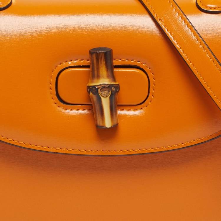 Pre Owned Gucci Bamboo 1947 Small Mustard Yellow Leather Top Handle Bag