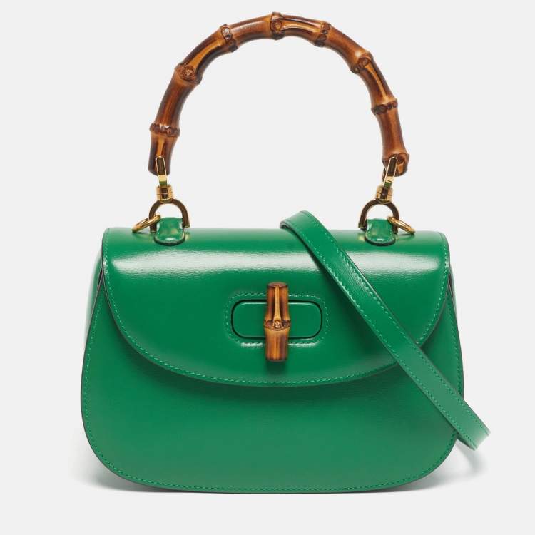 Pre Owned Gucci Bamboo 1947 Small Green Leather Top Handle Bag