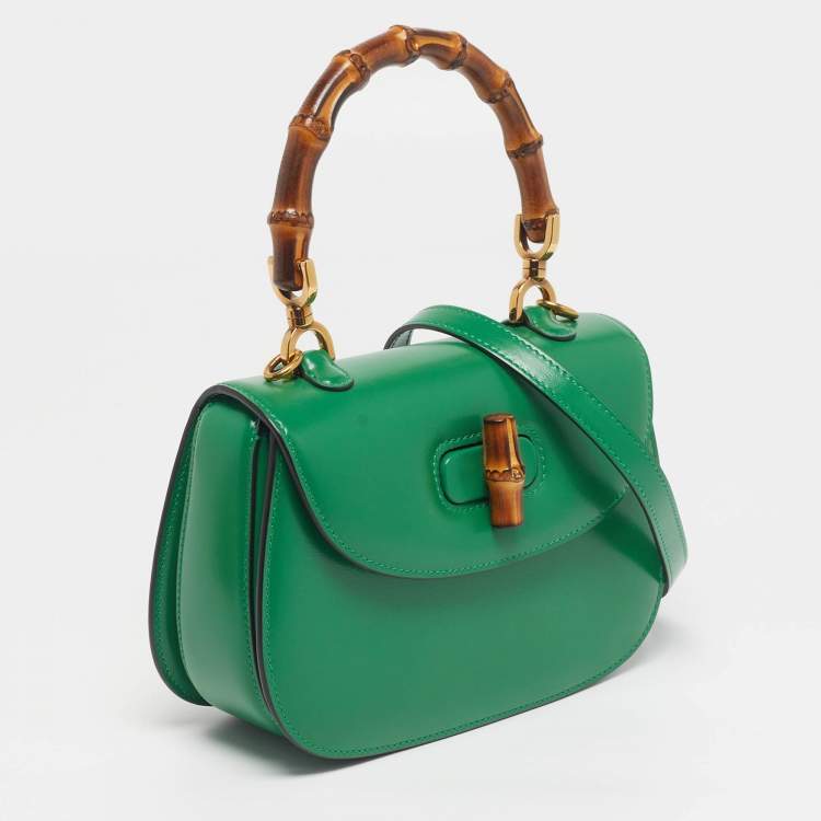 Pre Owned Gucci Bamboo 1947 Small Green Leather Top Handle Bag