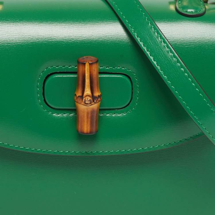Pre Owned Gucci Bamboo 1947 Small Green Leather Top Handle Bag