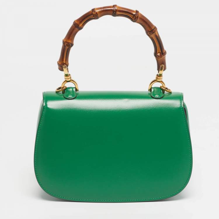 Pre Owned Gucci Bamboo 1947 Small Green Leather Top Handle Bag