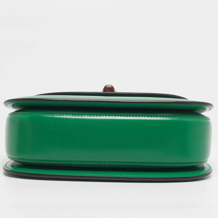 Pre Owned Gucci Bamboo 1947 Small Green Leather Top Handle Bag
