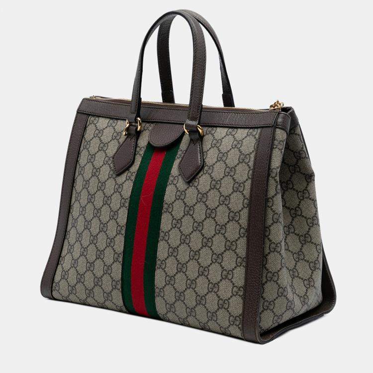 Pre Owned Gucci Brown GG Supreme Ophidia Satchel