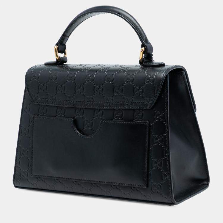 Pre Owned Gucci Black Small Guccissima Padlock Satchel
