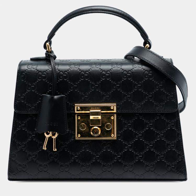 Pre Owned Gucci Black Small Guccissima Padlock Satchel