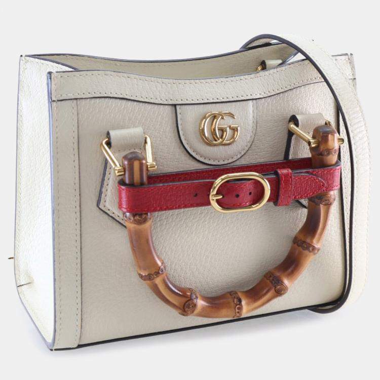 Pre Owned حقيبة توت غوتشي ديانا خشب البامبو جلد عجل أبيض صغيرة