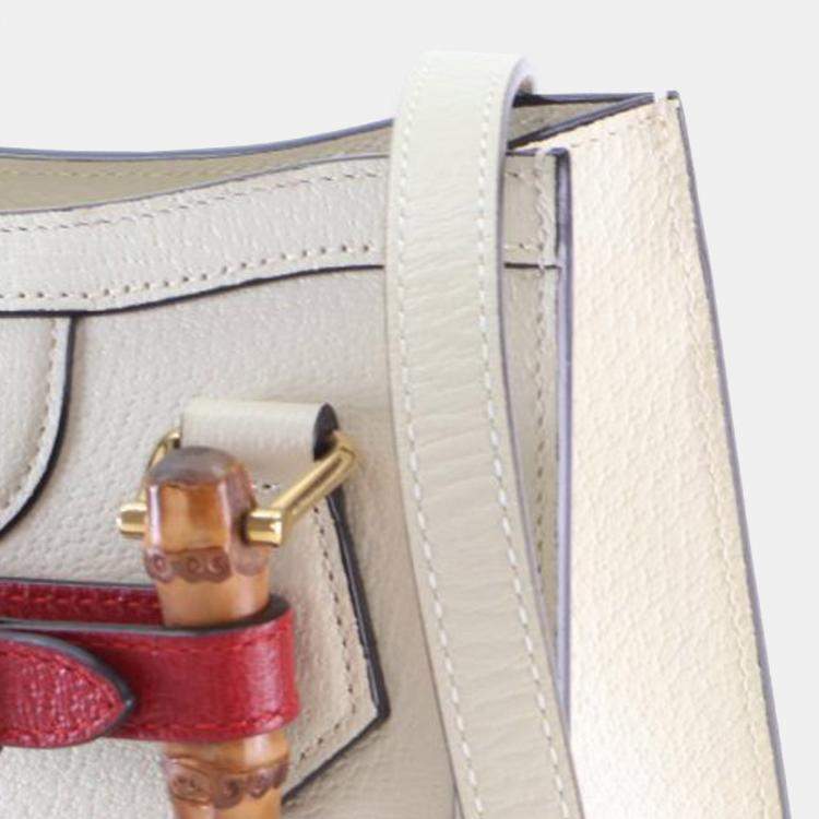 Pre Owned حقيبة توت غوتشي ديانا خشب البامبو جلد عجل أبيض صغيرة