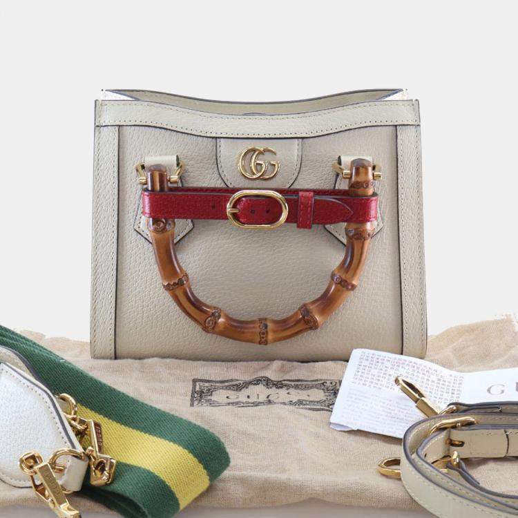 Pre Owned حقيبة توت غوتشي ديانا خشب البامبو جلد عجل أبيض صغيرة