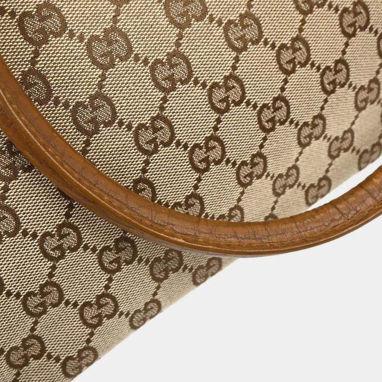 Pre Owned Gucci Brown Beige Bamboo GG Tote Bag