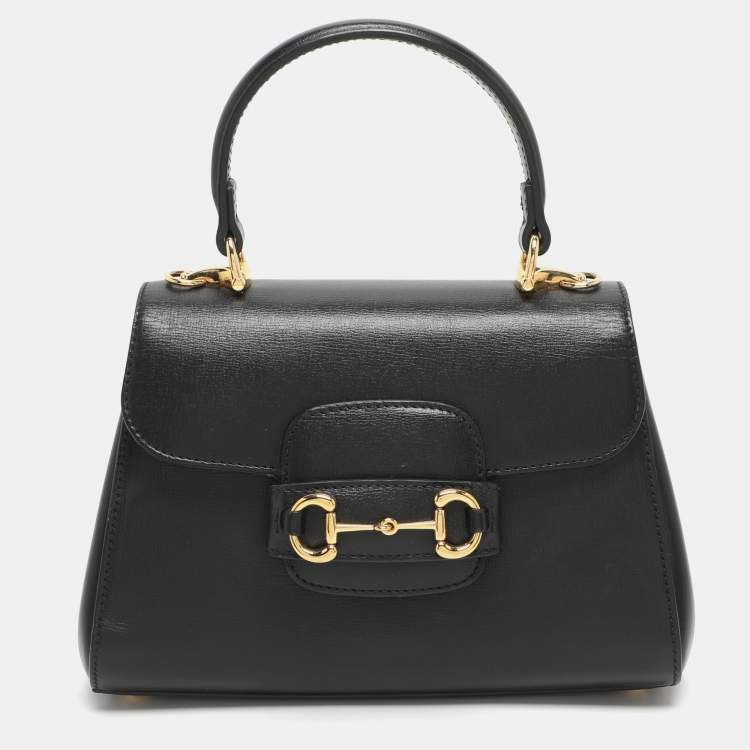 Pre Owned Gucci Horsebit 1955 Black Leather Top Handle Bag