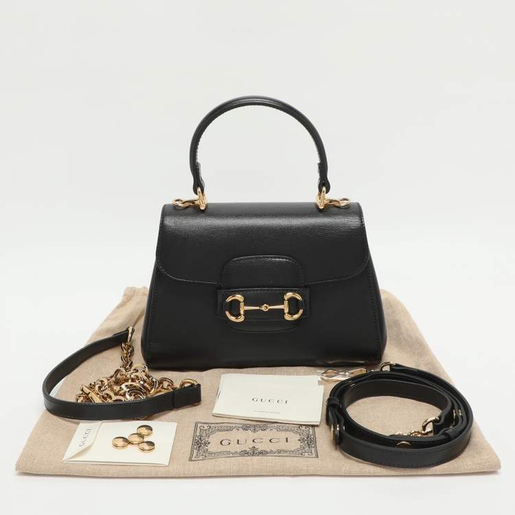 Pre Owned Gucci Horsebit 1955 Black Leather Top Handle Bag