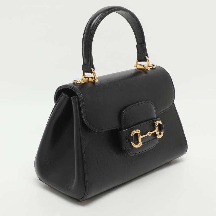 Pre Owned Gucci Horsebit 1955 Black Leather Top Handle Bag