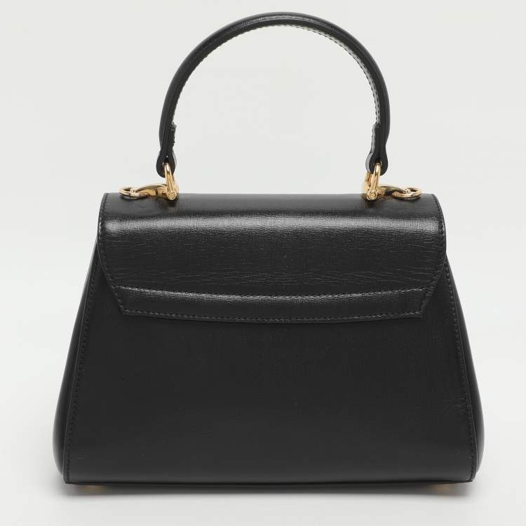 Pre Owned Gucci Horsebit 1955 Black Leather Top Handle Bag