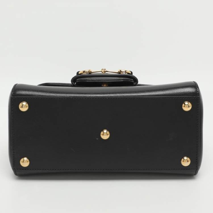 Pre Owned Gucci Horsebit 1955 Black Leather Top Handle Bag