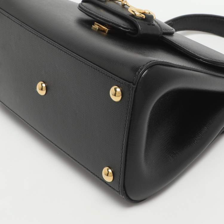 Pre Owned Gucci Horsebit 1955 Black Leather Top Handle Bag