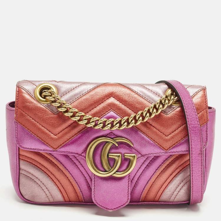 Pre Owned Gucci GG Marmont Flap Mini Multicolor Matelassé Leather Shoulder Bag