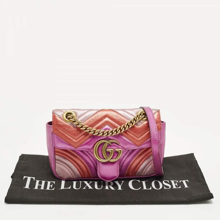 Pre Owned Gucci GG Marmont Flap Mini Multicolor Matelassé Leather Shoulder Bag