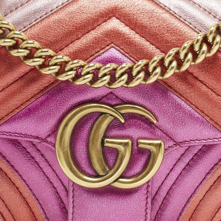 Pre Owned Gucci GG Marmont Flap Mini Multicolor Matelassé Leather Shoulder Bag