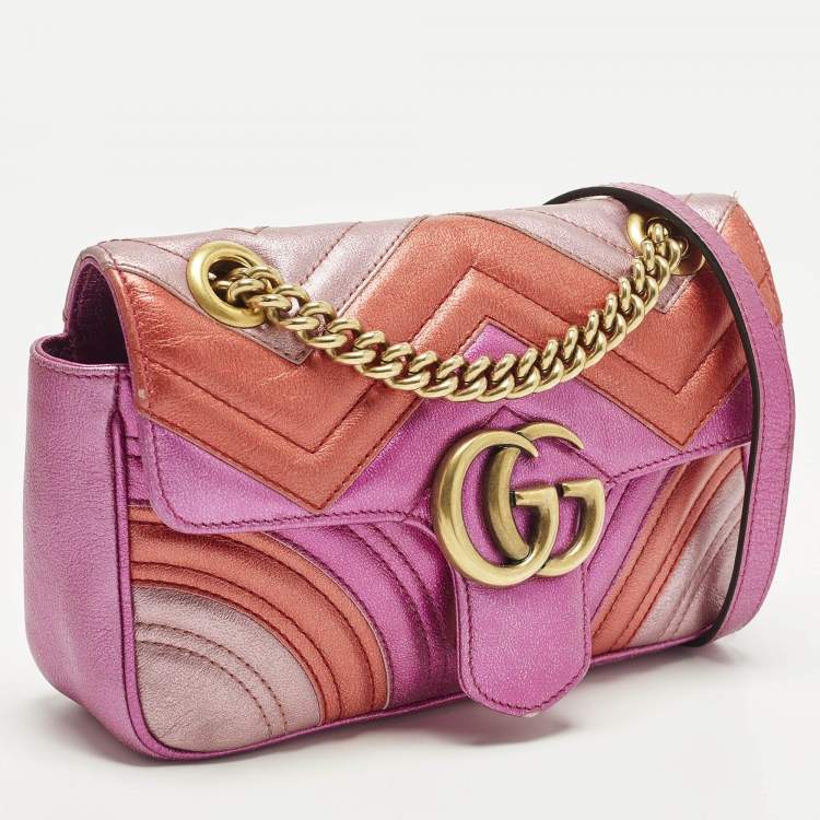Pre Owned Gucci GG Marmont Flap Mini Multicolor Matelassé Leather Shoulder Bag