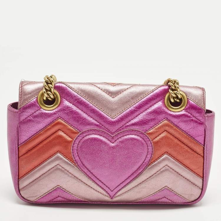 Pre Owned Gucci GG Marmont Flap Mini Multicolor Matelassé Leather Shoulder Bag