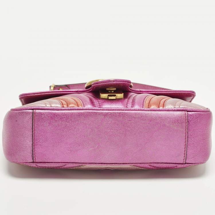 Pre Owned Gucci GG Marmont Flap Mini Multicolor Matelassé Leather Shoulder Bag