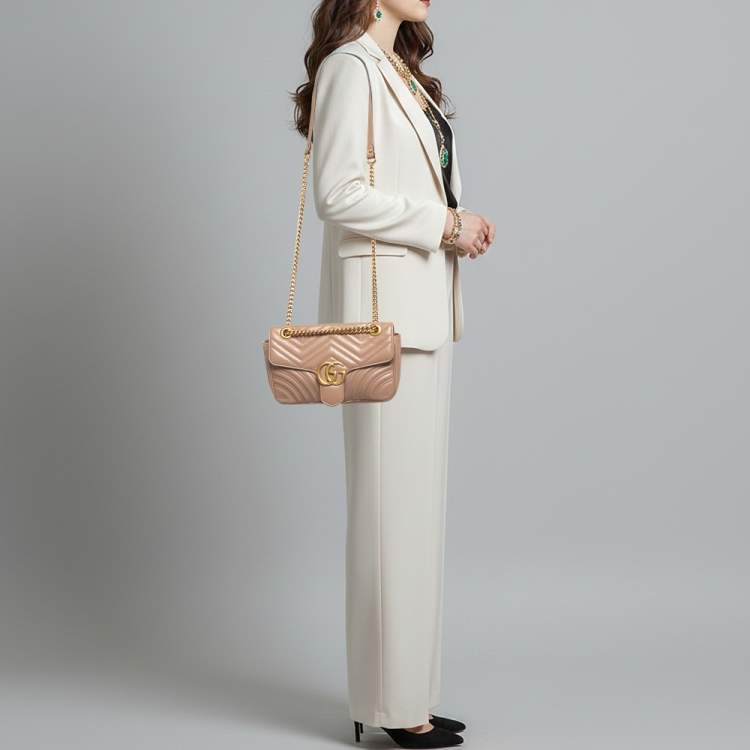 Pre Owned حقيبة كتف غوتشي جي جي مارمونت جلد ماتيلس أوف وايت صغيرة