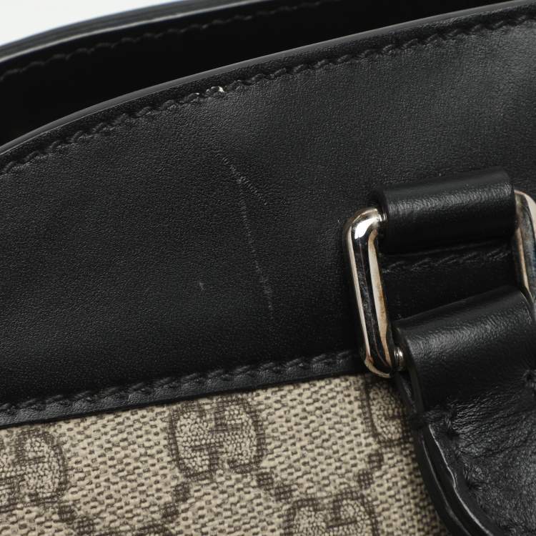 Pre Owned Gucci Vintage Web Beige/Black GG Supreme Coated Canvas and Leather Satchel