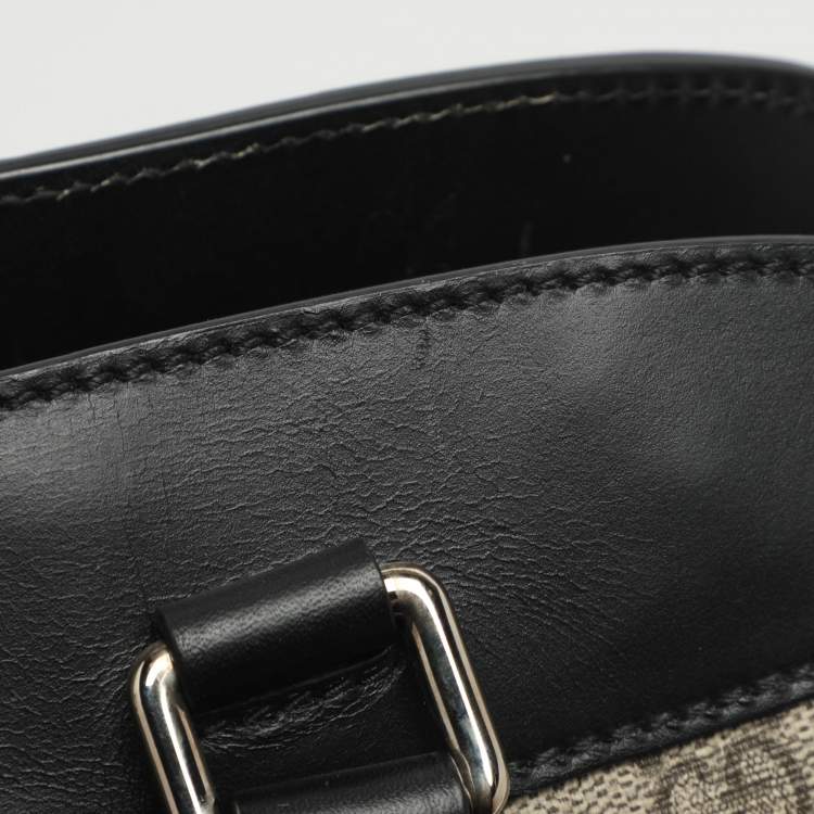 Pre Owned Gucci Vintage Web Beige/Black GG Supreme Coated Canvas and Leather Satchel