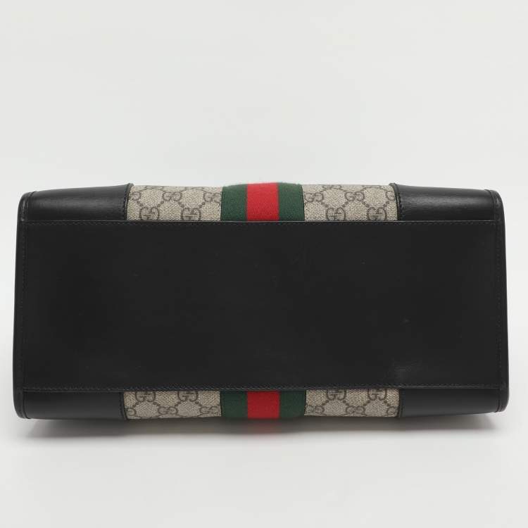 Pre Owned Gucci Vintage Web Beige/Black GG Supreme Coated Canvas and Leather Satchel