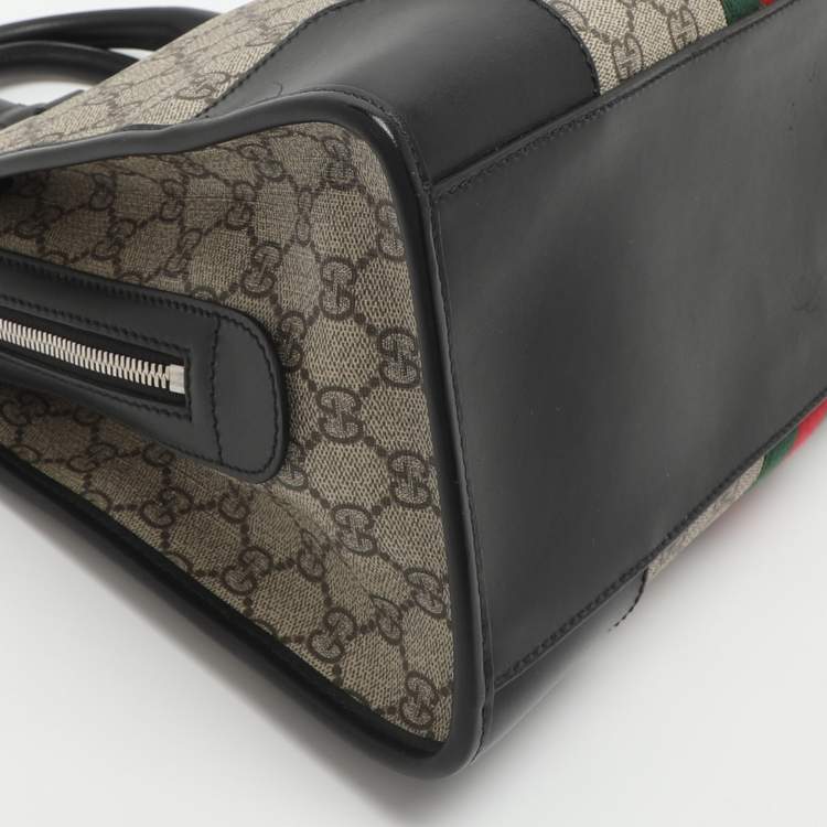 Pre Owned Gucci Vintage Web Beige/Black GG Supreme Coated Canvas and Leather Satchel