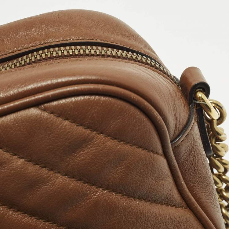 Pre Owned Gucci GG Marmont Small Brown Matelasse Leather Camera Bag