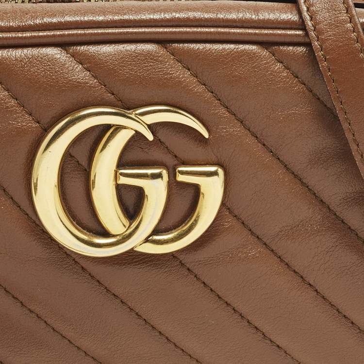 Pre Owned Gucci GG Marmont Small Brown Matelasse Leather Camera Bag