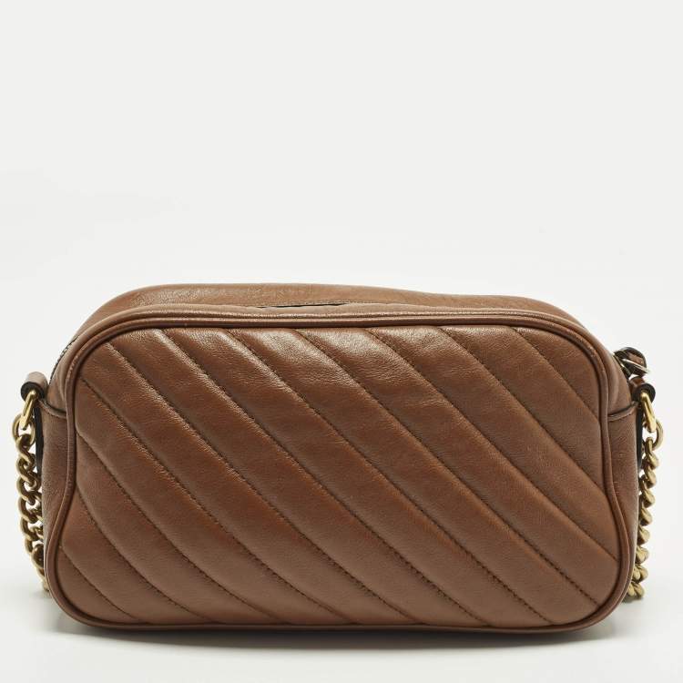 Pre Owned Gucci GG Marmont Small Brown Matelasse Leather Camera Bag