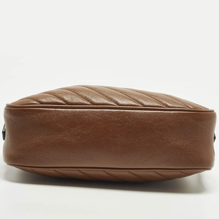 Pre Owned Gucci GG Marmont Small Brown Matelasse Leather Camera Bag