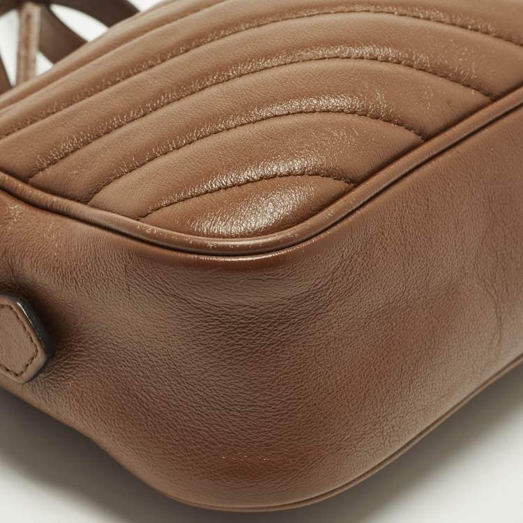 Pre Owned Gucci GG Marmont Small Brown Matelasse Leather Camera Bag