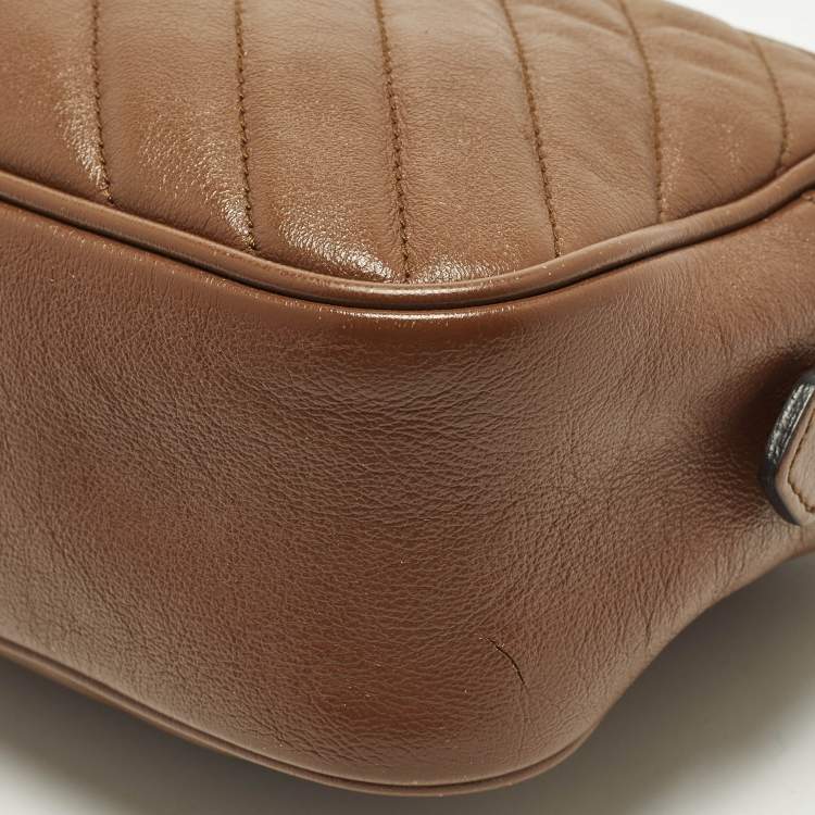 Pre Owned Gucci GG Marmont Small Brown Matelasse Leather Camera Bag