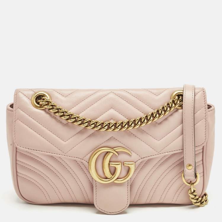 Pre Owned Gucci GG Marmont Flap Medium Light Pink Matelasse Leather Shoulder Bag