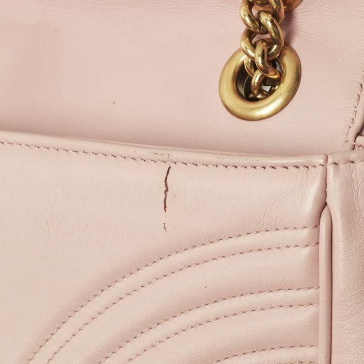 Pre Owned Gucci GG Marmont Flap Medium Light Pink Matelasse Leather Shoulder Bag