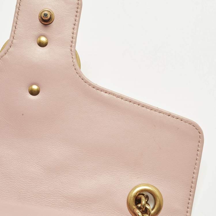 Pre Owned Gucci GG Marmont Flap Medium Light Pink Matelasse Leather Shoulder Bag