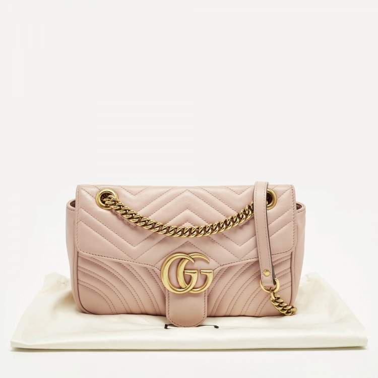 Pre Owned Gucci GG Marmont Flap Medium Light Pink Matelasse Leather Shoulder Bag