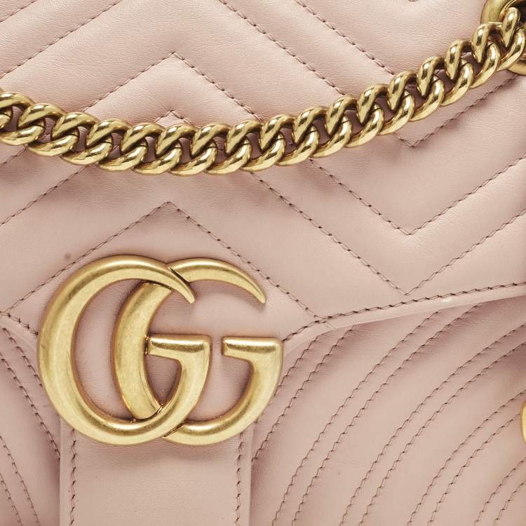 Pre Owned Gucci GG Marmont Flap Medium Light Pink Matelasse Leather Shoulder Bag