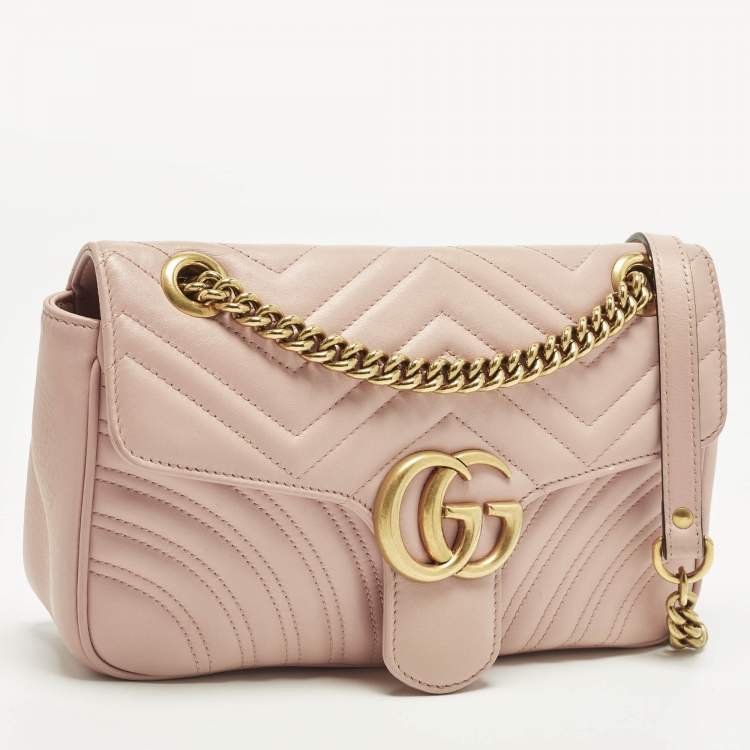 Pre Owned Gucci GG Marmont Flap Medium Light Pink Matelasse Leather Shoulder Bag