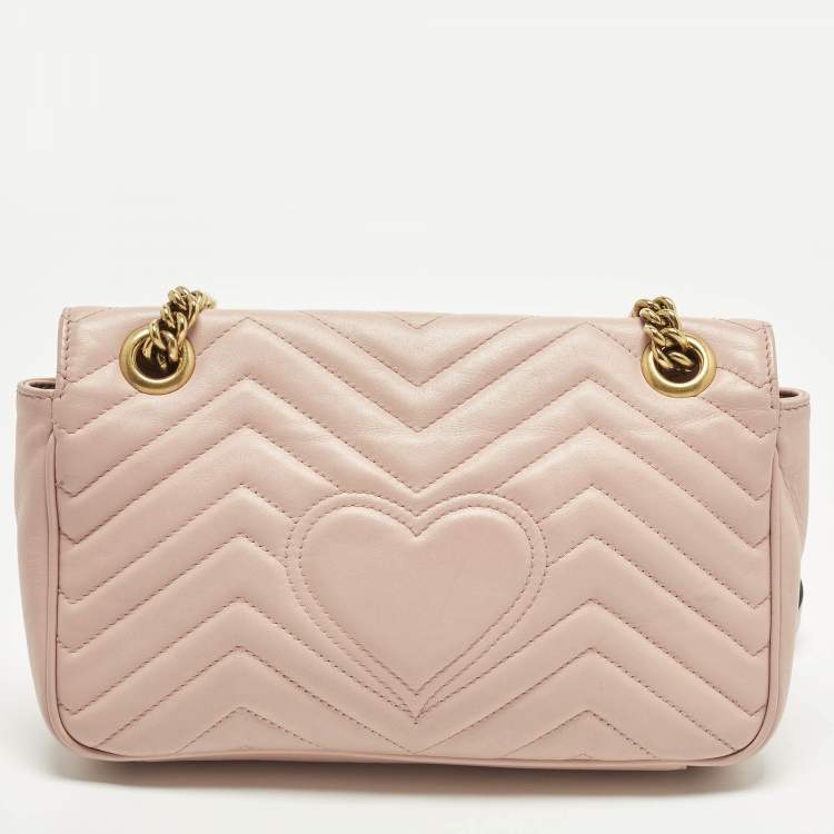 Pre Owned Gucci GG Marmont Flap Medium Light Pink Matelasse Leather Shoulder Bag